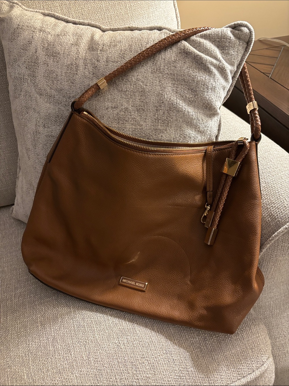 Michael Kors Cognac Pebbled Leather Shoulder Hobo